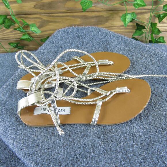 Steve Madden‎ Women's Werkit Strappy Gold Leather Sz 8 Medium Gently Used 2025 - Picture 3 of 6